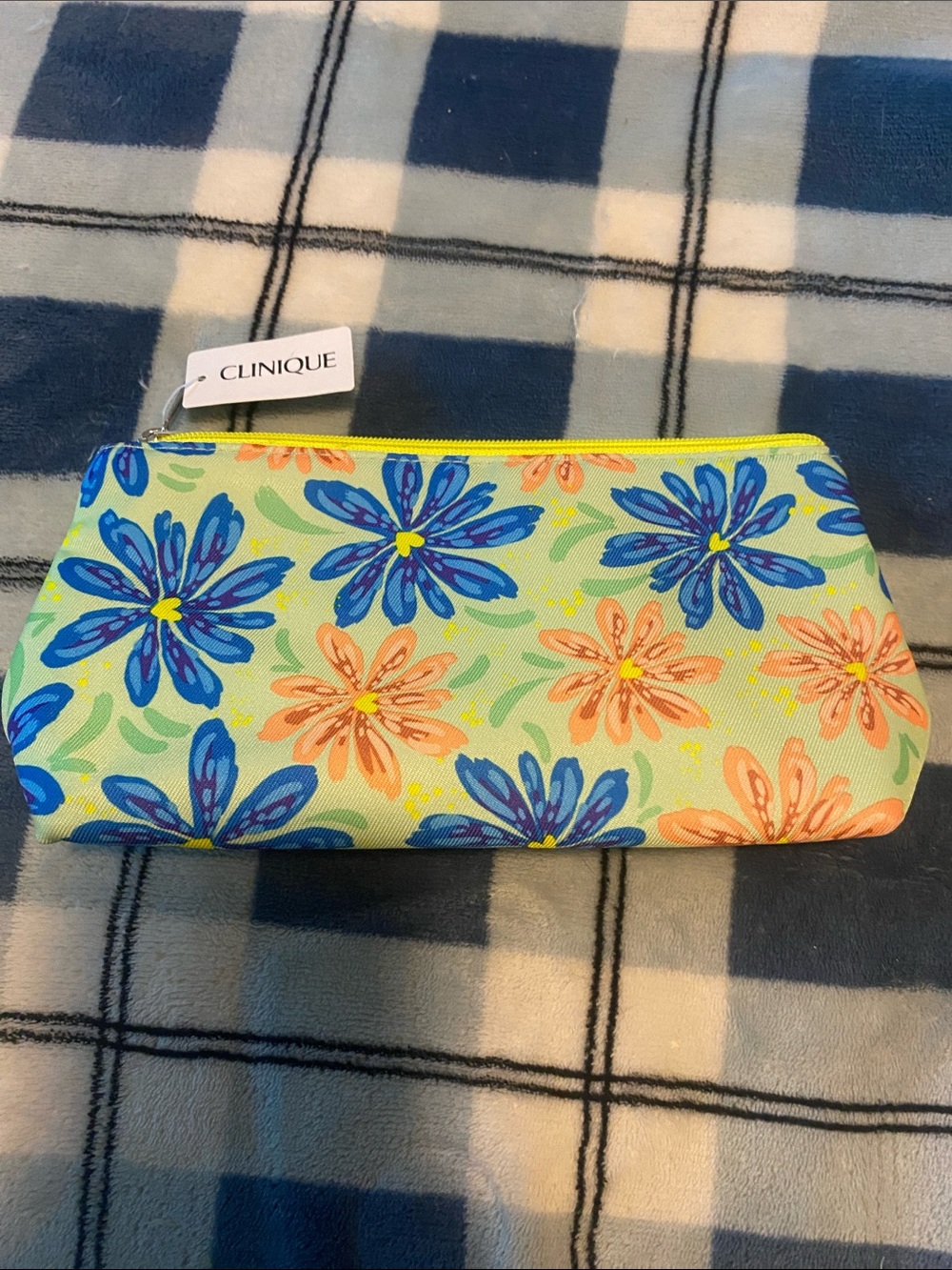 Clinique Floral Zip Pouch in Yellow, Blue & Orange